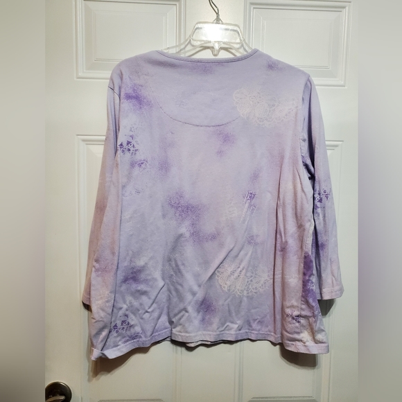 Basic Editions Purple T-Shirt Top with Birds & Flowers - Picture 16 of 16